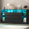Black 6 Drawer Dresser with Open Storage Cubbies Z6040