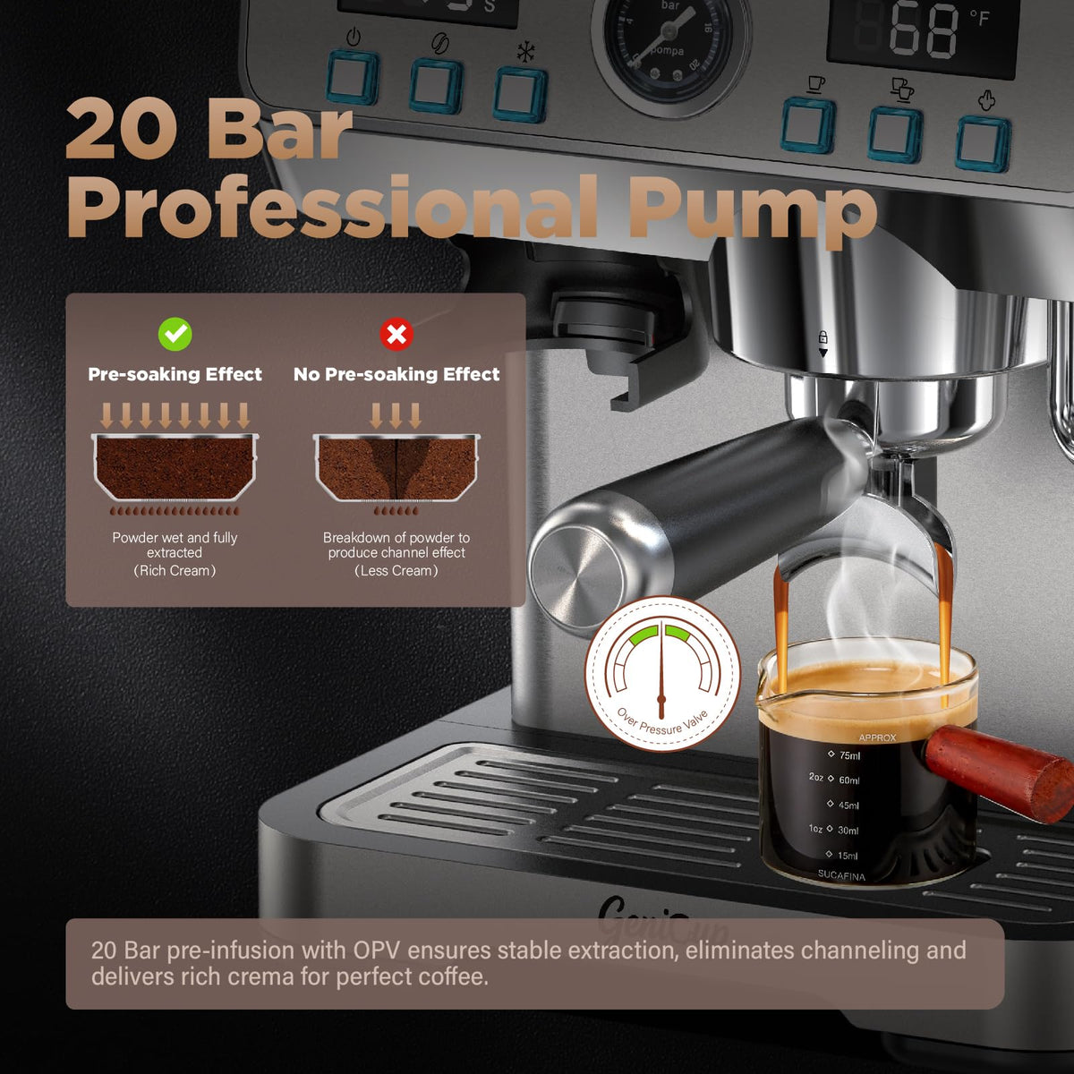 Espresso Machine with Grinder 20 Bar 68oz Water Tank P198836