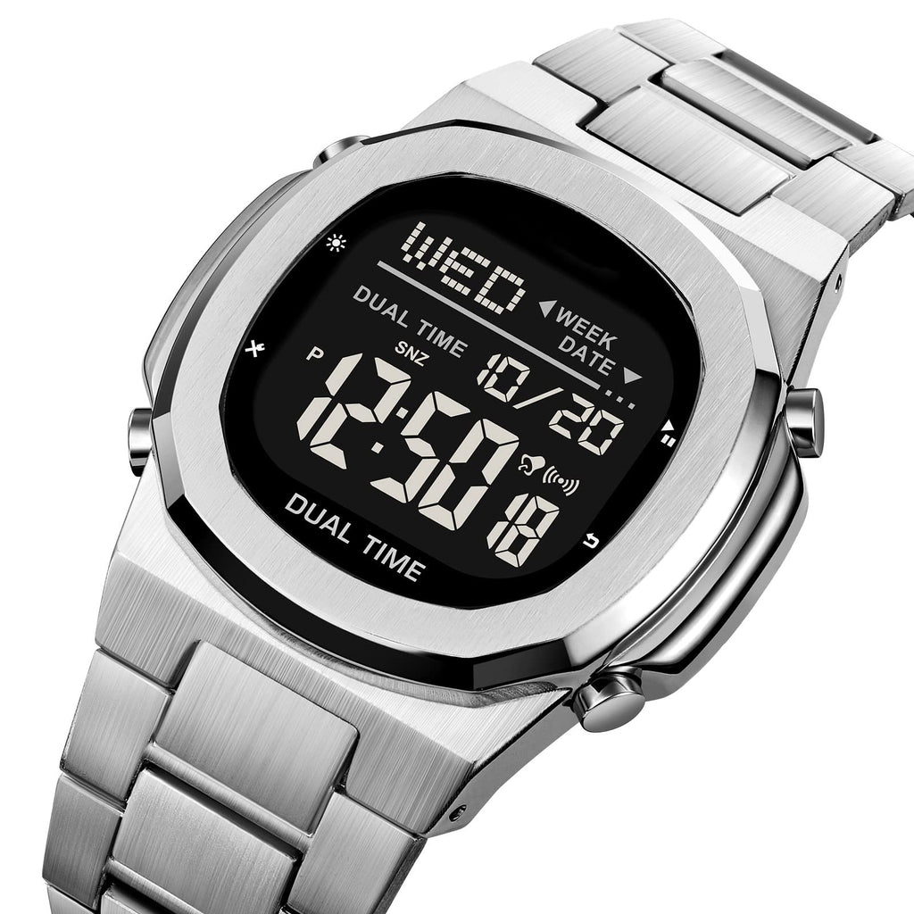 Men's Multifunctional Electronic Outdoor Sports Watch EL Light Large Digital Display Stainless Steel A2336