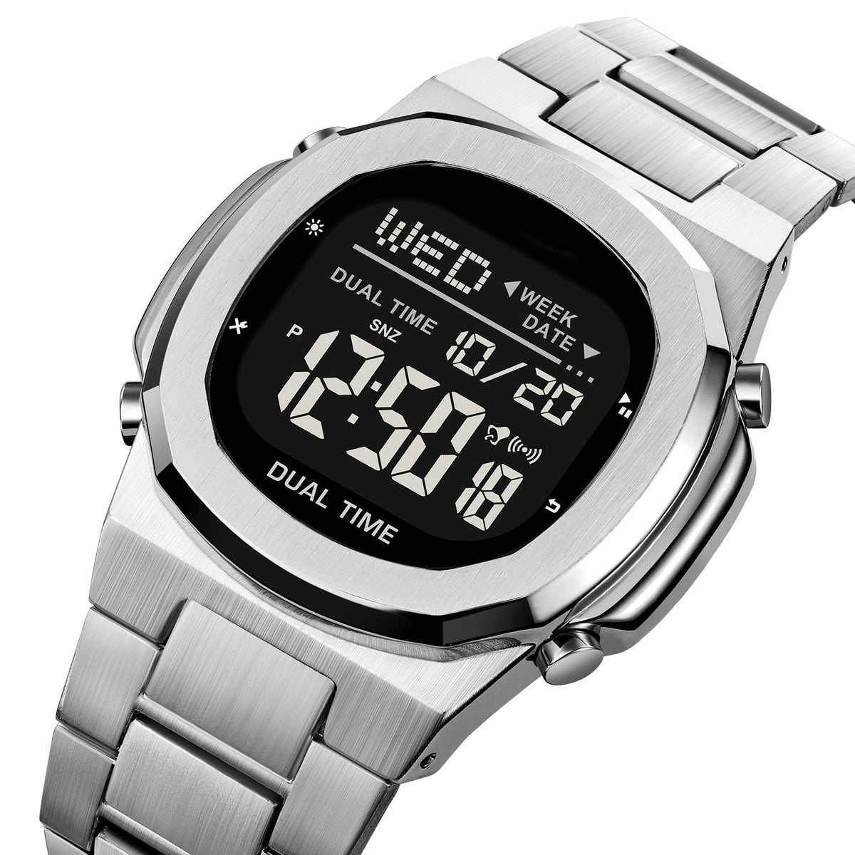 Men's Multifunctional Electronic Outdoor Sports Watch EL Light Large Digital Display Stainless Steel A2336