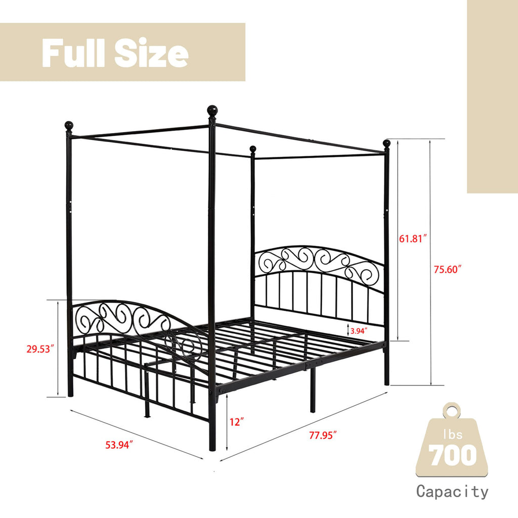 Black Four-Poster Metal Canopy Bed Frame O964772