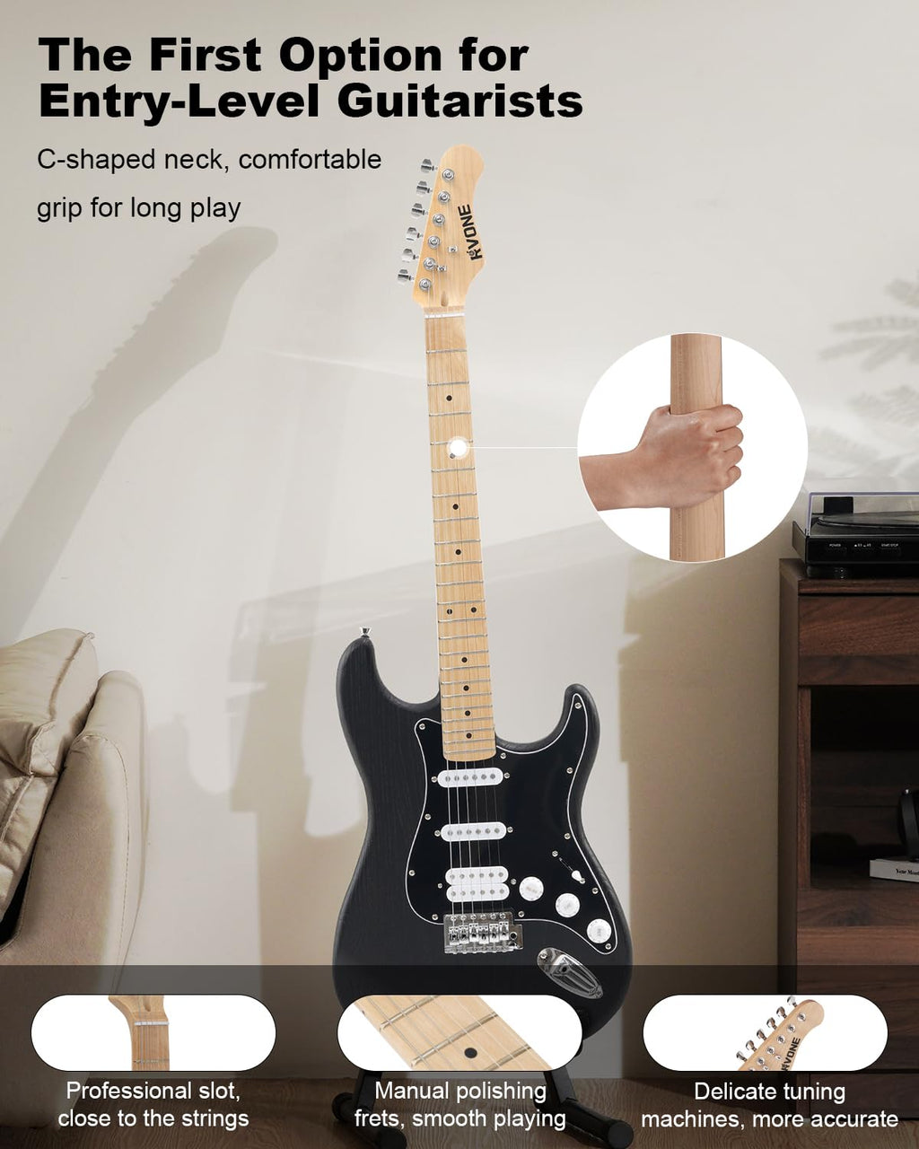 39" Beginner Electric Guitar Kit with Amp & HSS Pickups Black P87440