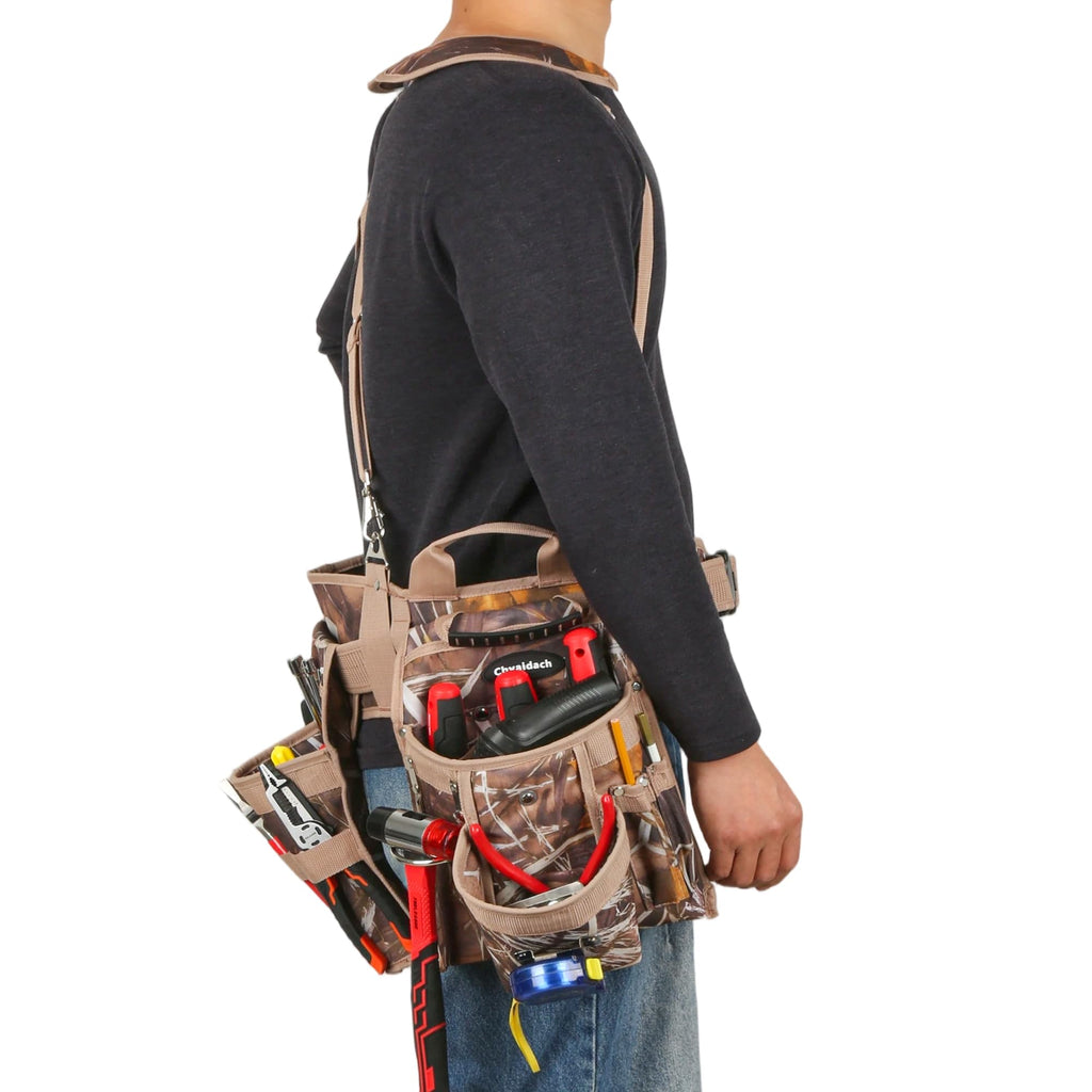 7-Piece Tool Belt Rig with 16 Pockets and Dual Hammer Loops J8219