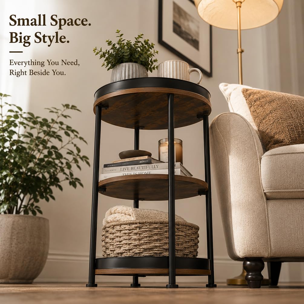 Round Side Table with 3 Storage Shelves X543