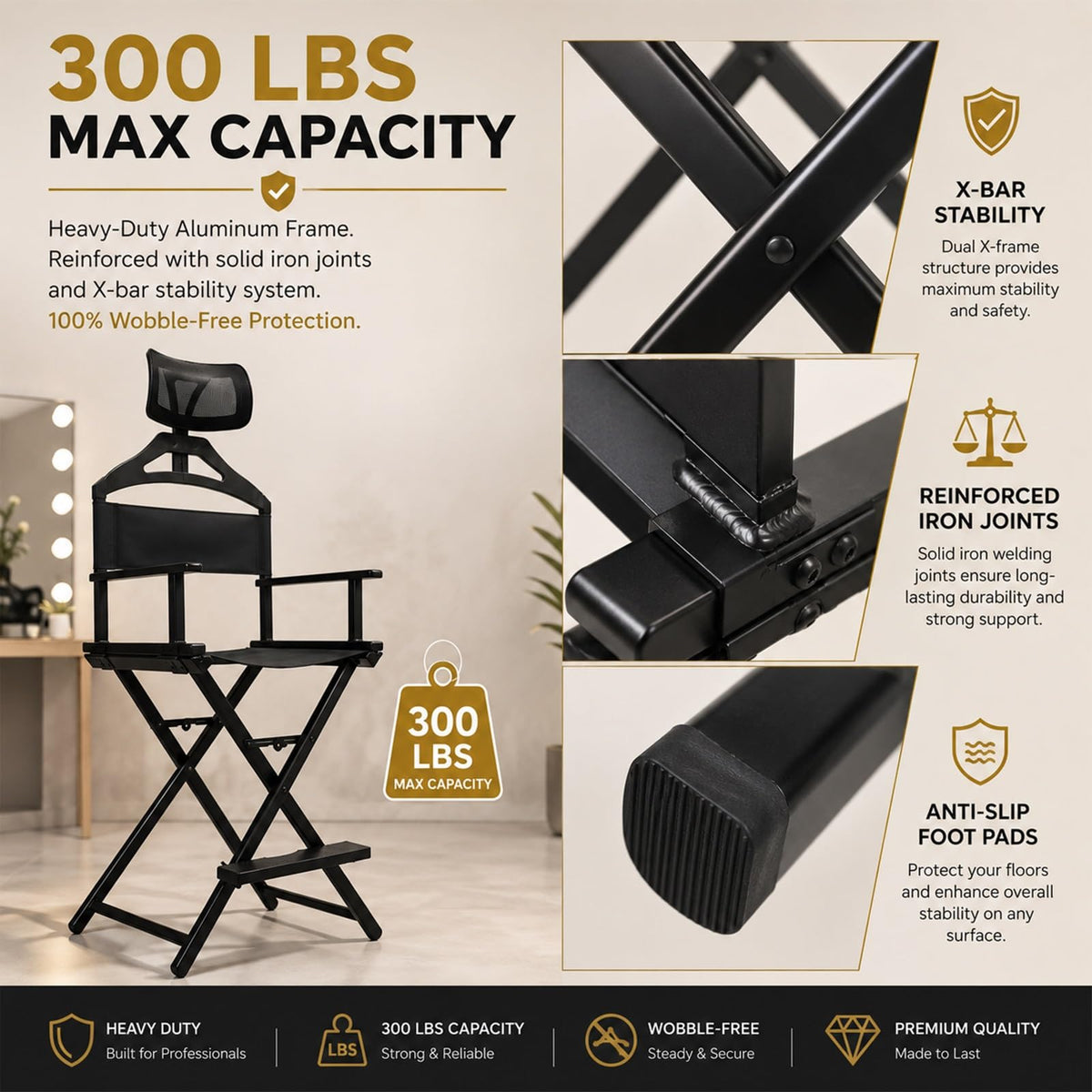 Tall Foldable Makeup Artist Chair with Footrest U473444