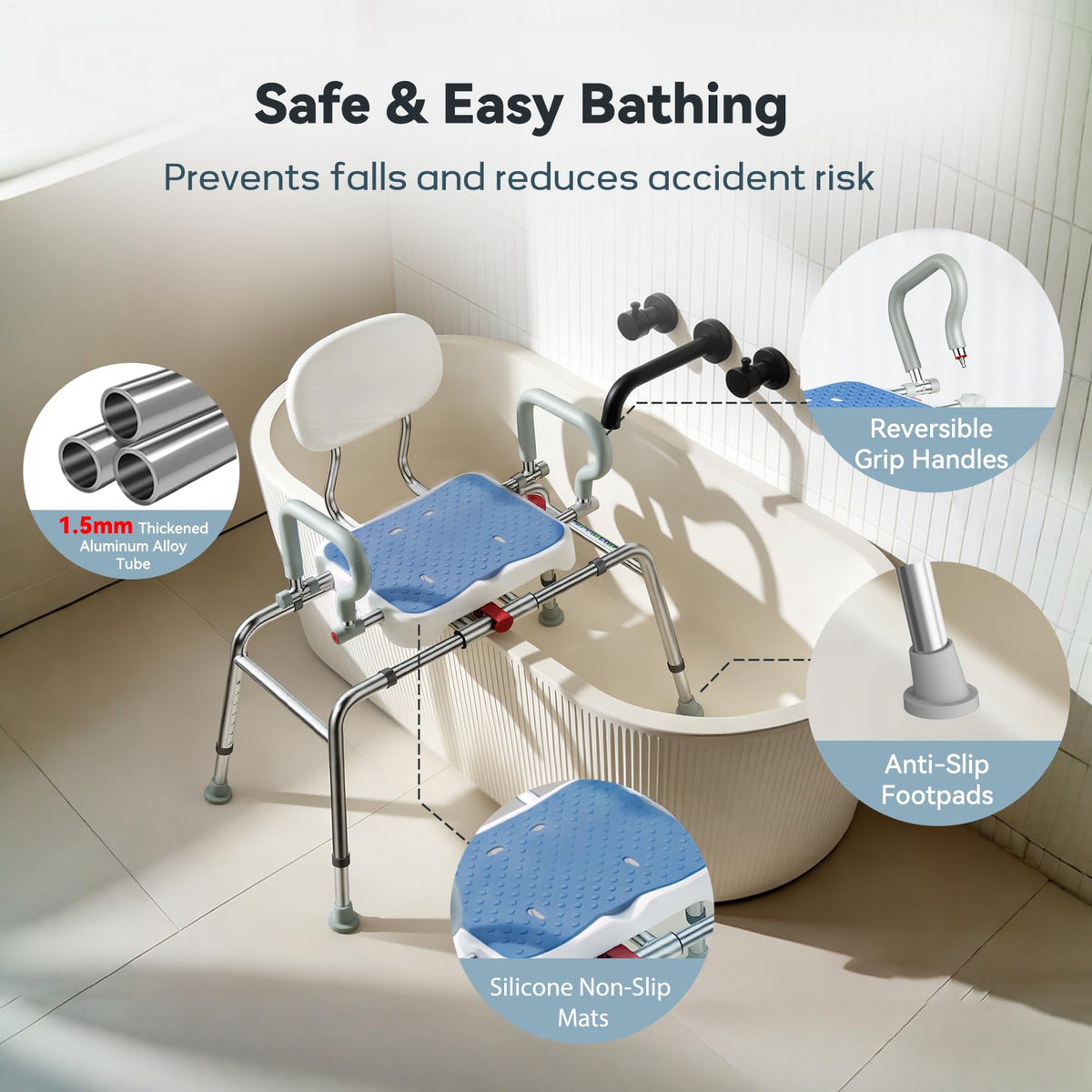 Sliding Shower Chair with Swivel Seat D734