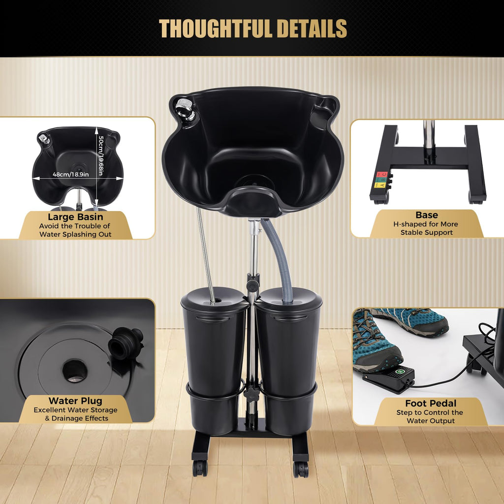 Portable Height & Angle Adjustable Shampoo Bowl with Electric Pump & 2 Bucket S29270