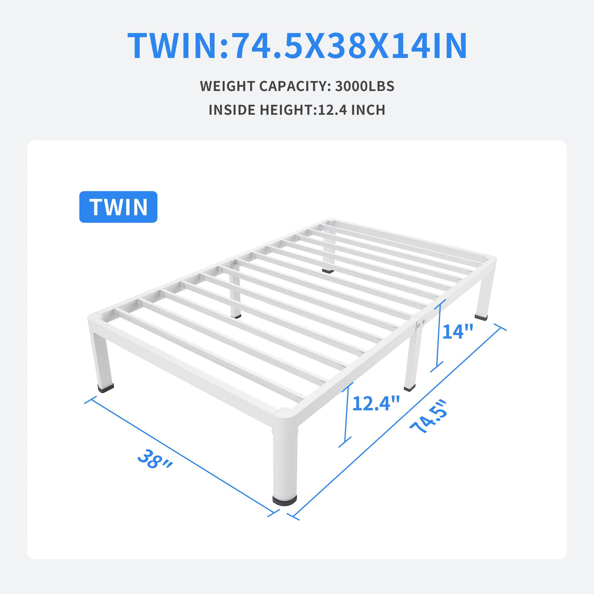 14 Inch Twin Metal Platform Bed Frame White I940