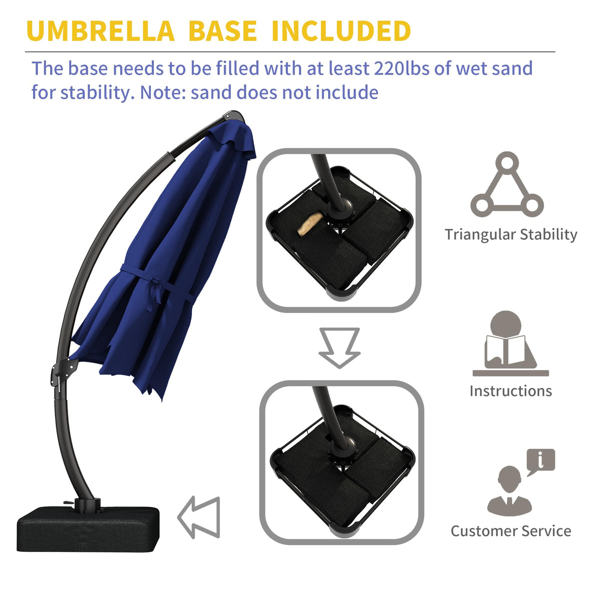 11ft Navy Blue Aluminum Cantilever Patio Umbrella with Base S65865