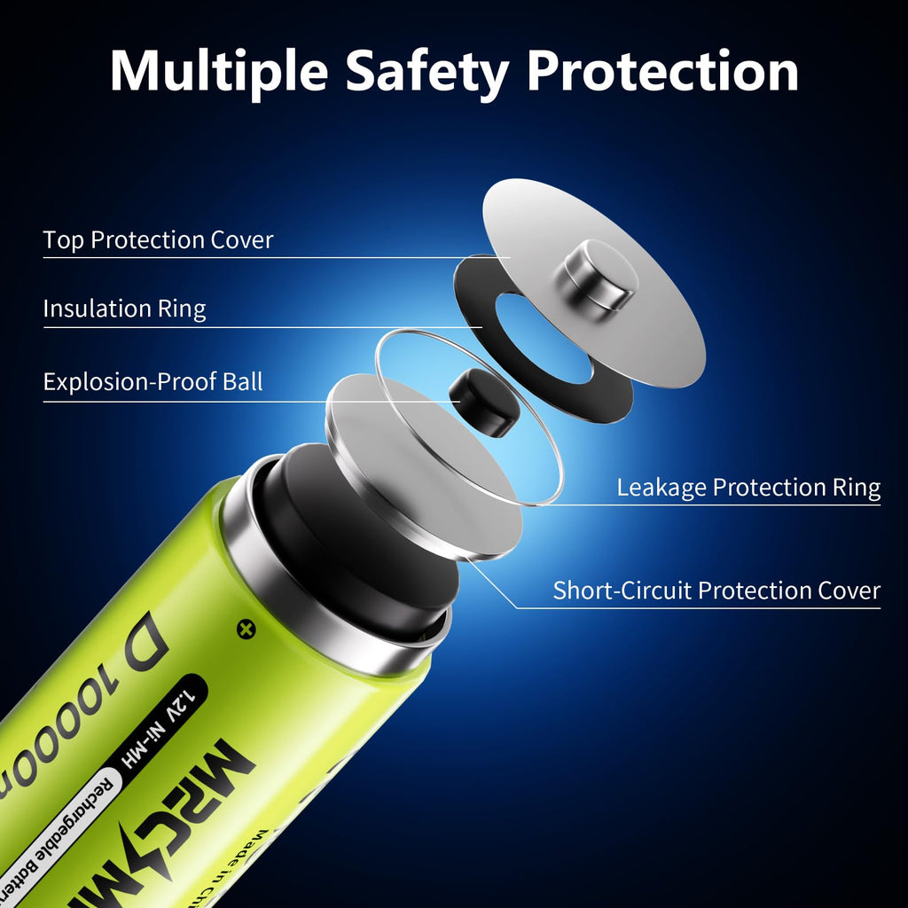 4 Pack 10000mAh Rechargeable NiMH D Cell Batteries with Charger Q615