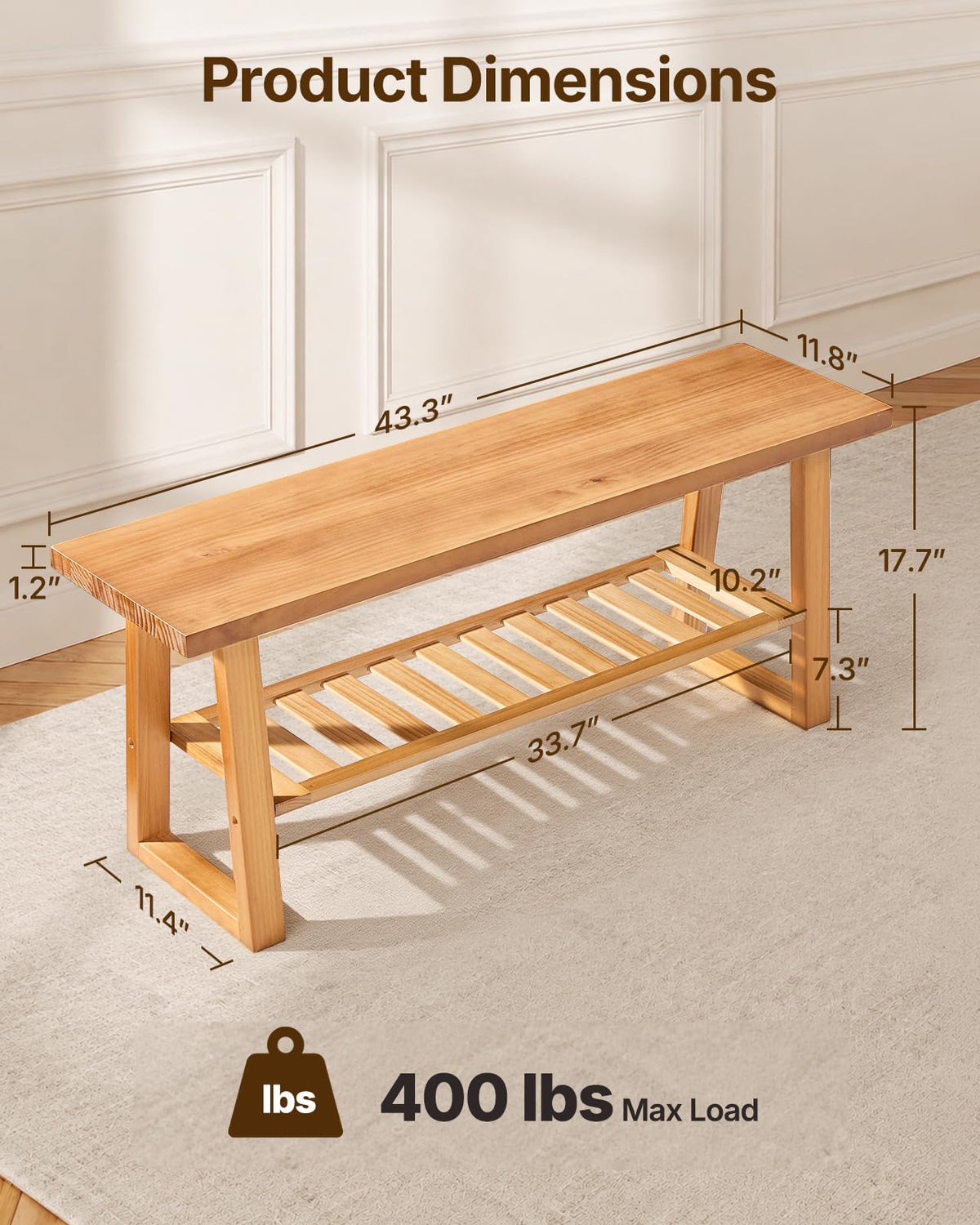 Pine Wood Entryway Bench with Shoe Storage Shelf O49009