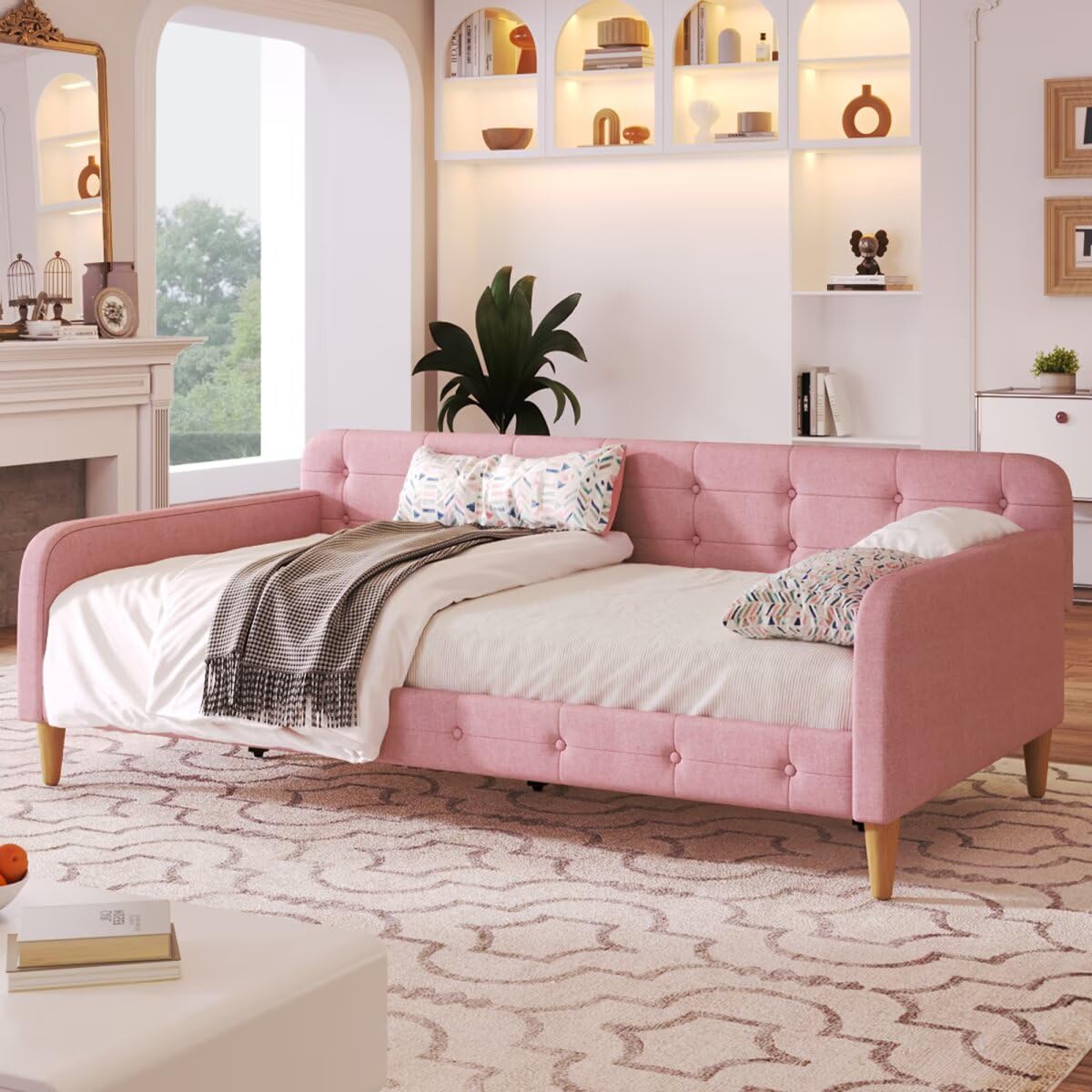 Pink Twin Size Upholstered Daybed J380495