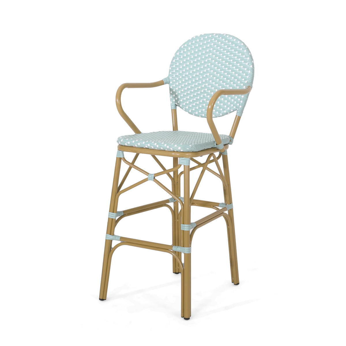 Teal Bamboo Print Wicker Aluminum Bar Stools Set of 2 R684