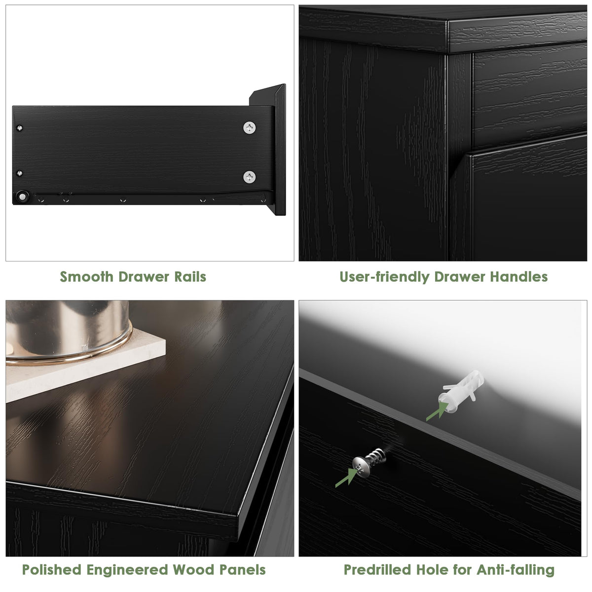 Black 3 Drawer Nightstand R615081