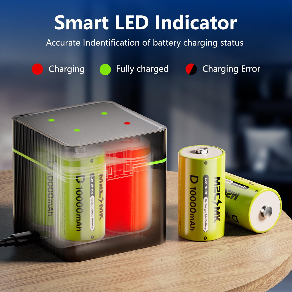4 Pack 10000mAh Rechargeable NiMH D Cell Batteries with Charger Q615