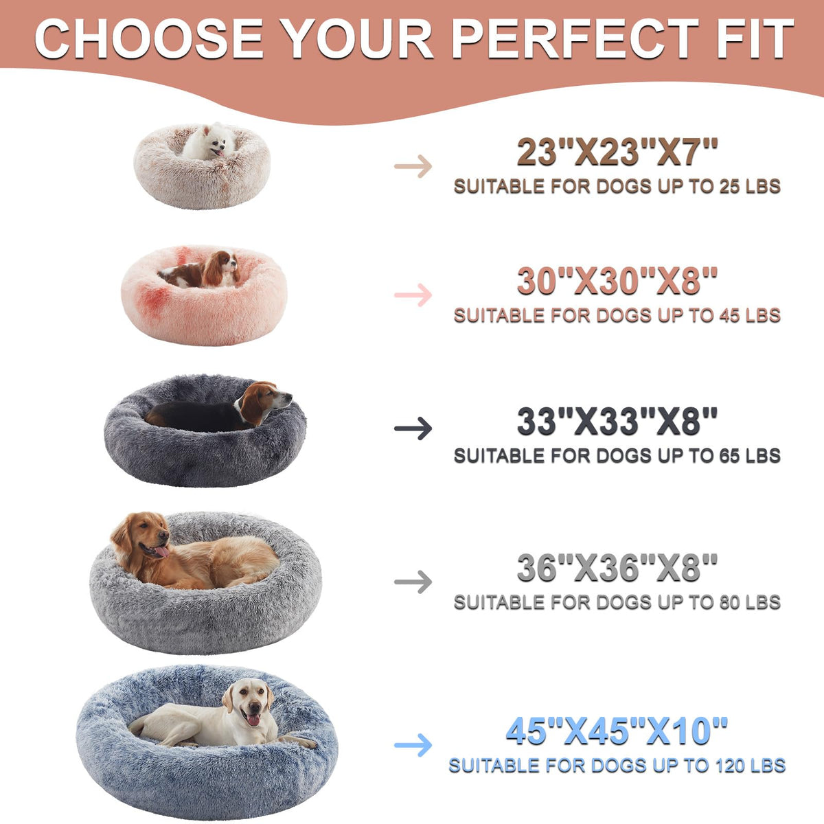 36 inches Faux Fur Fluffy Donut Dog Bed Dark Grey E4233