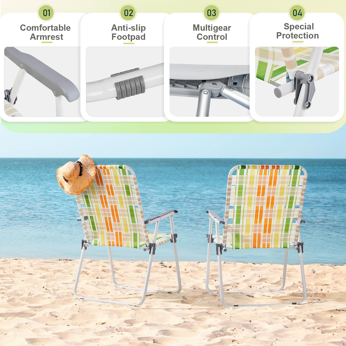 Set of 2 Webbed Folding Beach Chairs A596830
