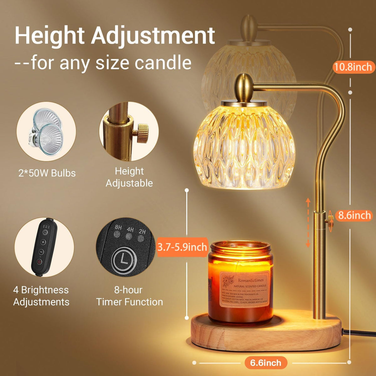 Candle Warmer Lamp with Timer & Dimmer Height Adjustable I203990