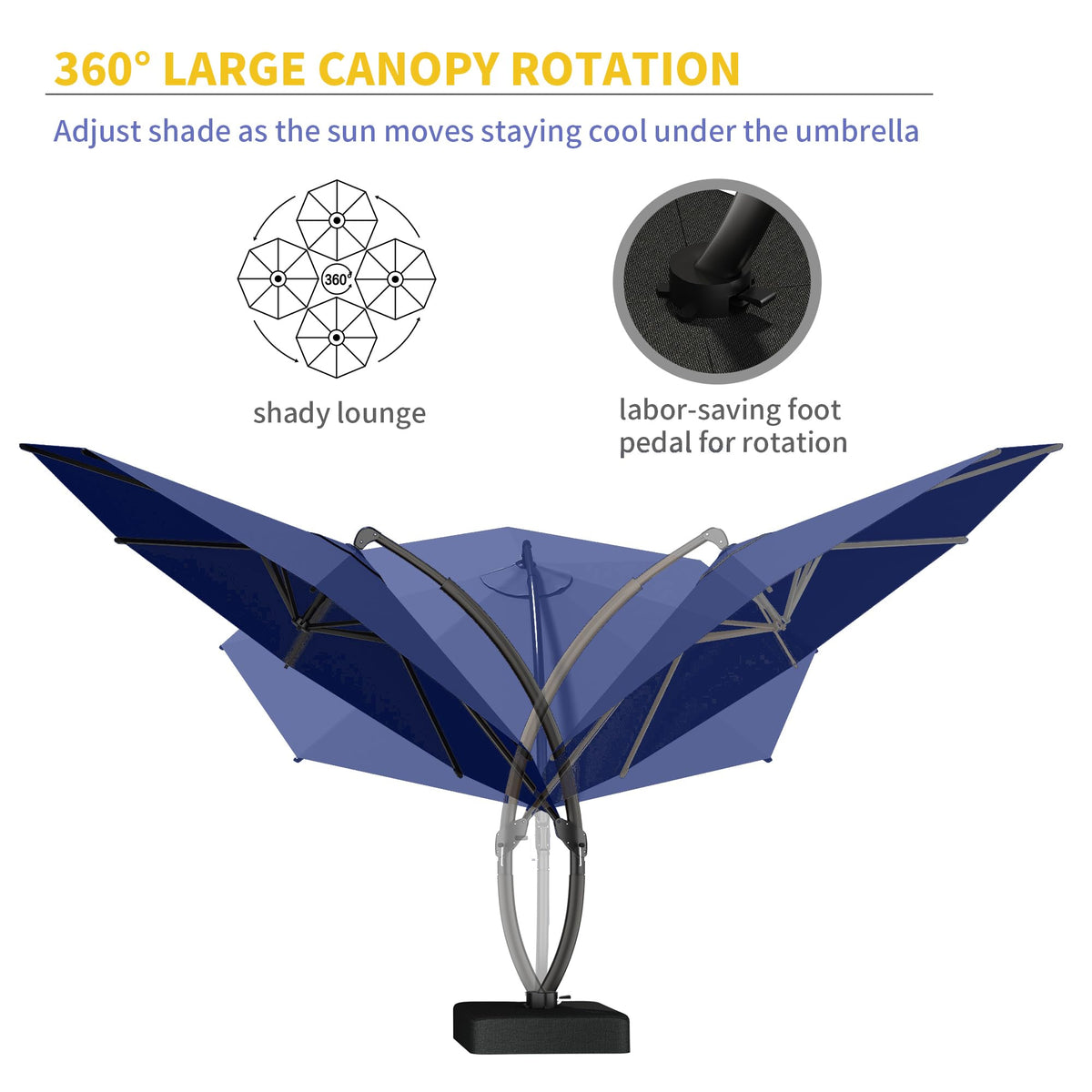 11ft Navy Blue Aluminum Cantilever Patio Umbrella with Base S65865