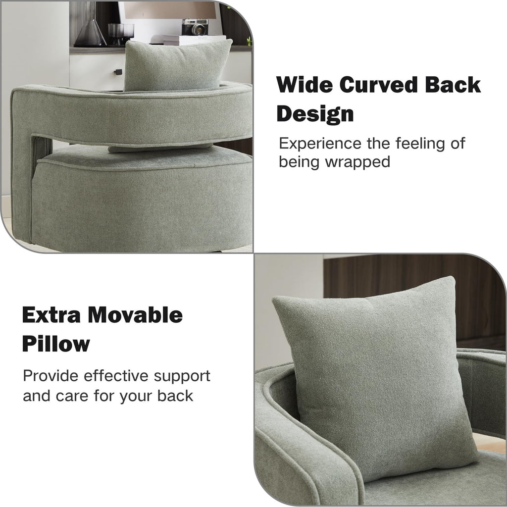 Green Linen Swivel Accent Barrel Chair Set of 2 with Solid Wood Base W4804