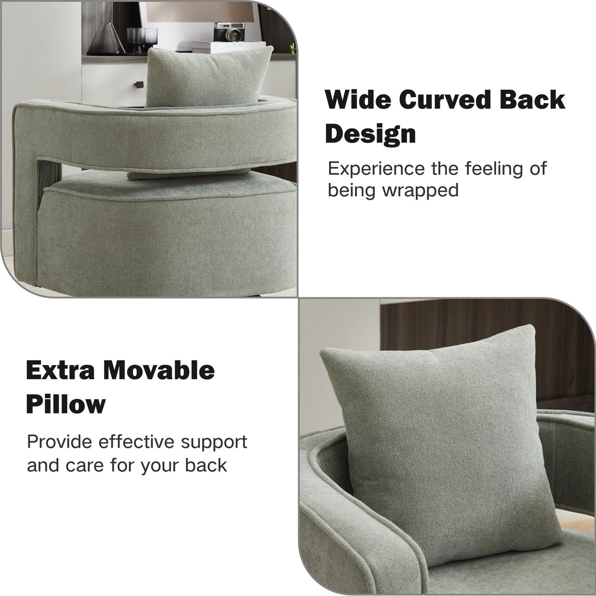 Green Linen Swivel Accent Barrel Chair Set of 2 with Solid Wood Base W4804