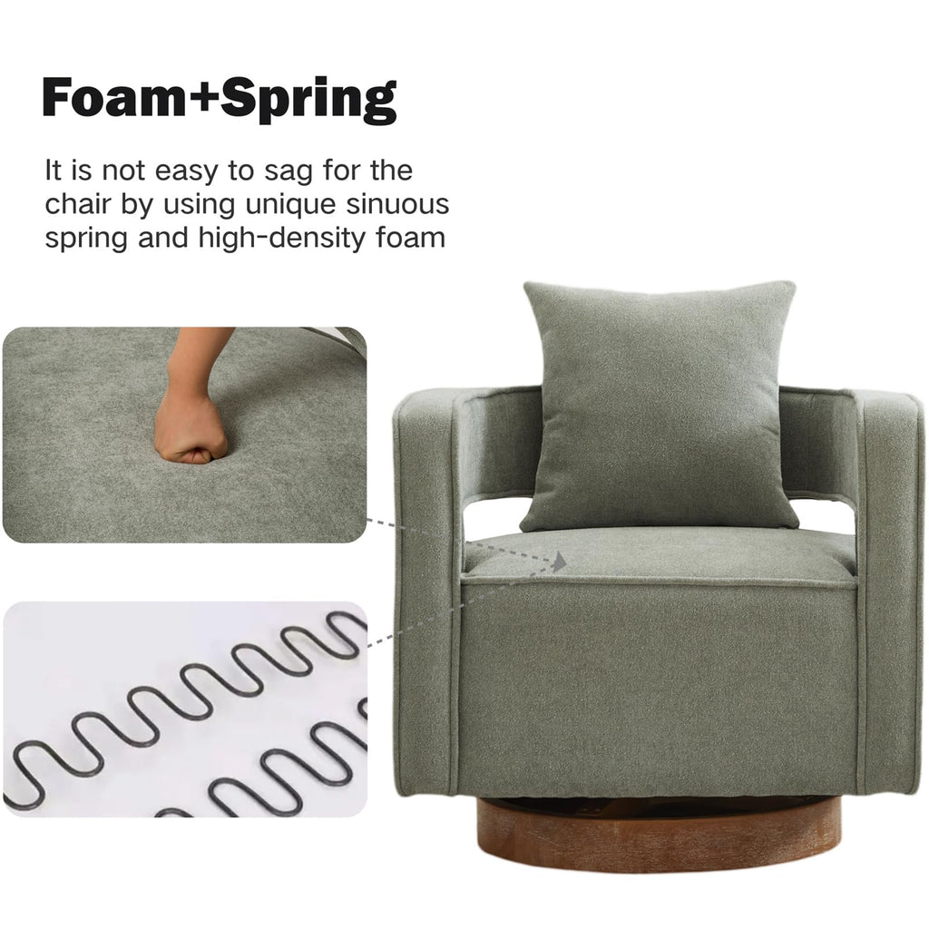 Green Linen Swivel Accent Barrel Chair Set of 2 with Solid Wood Base W4804