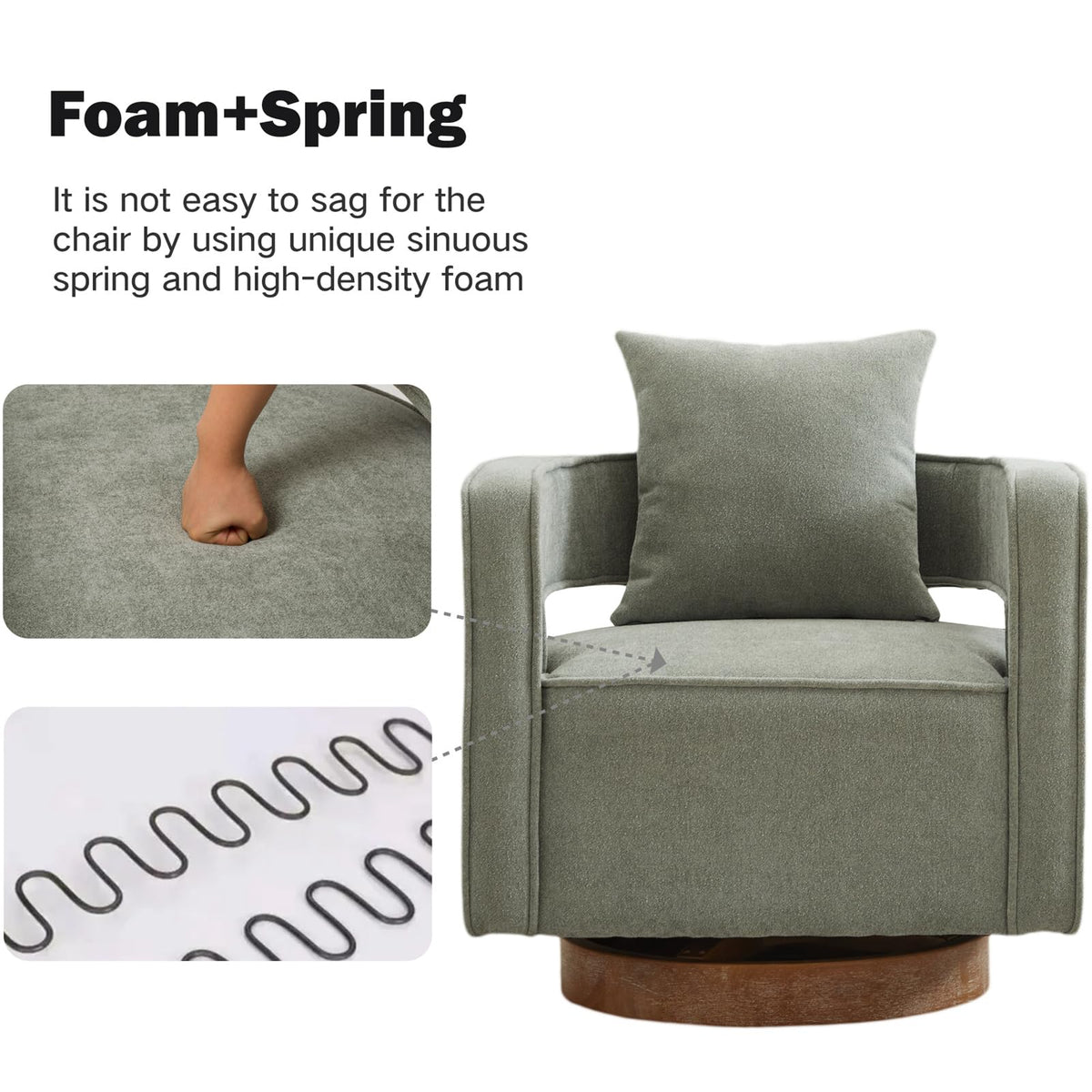 Green Linen Swivel Accent Barrel Chair Set of 2 with Solid Wood Base W4804