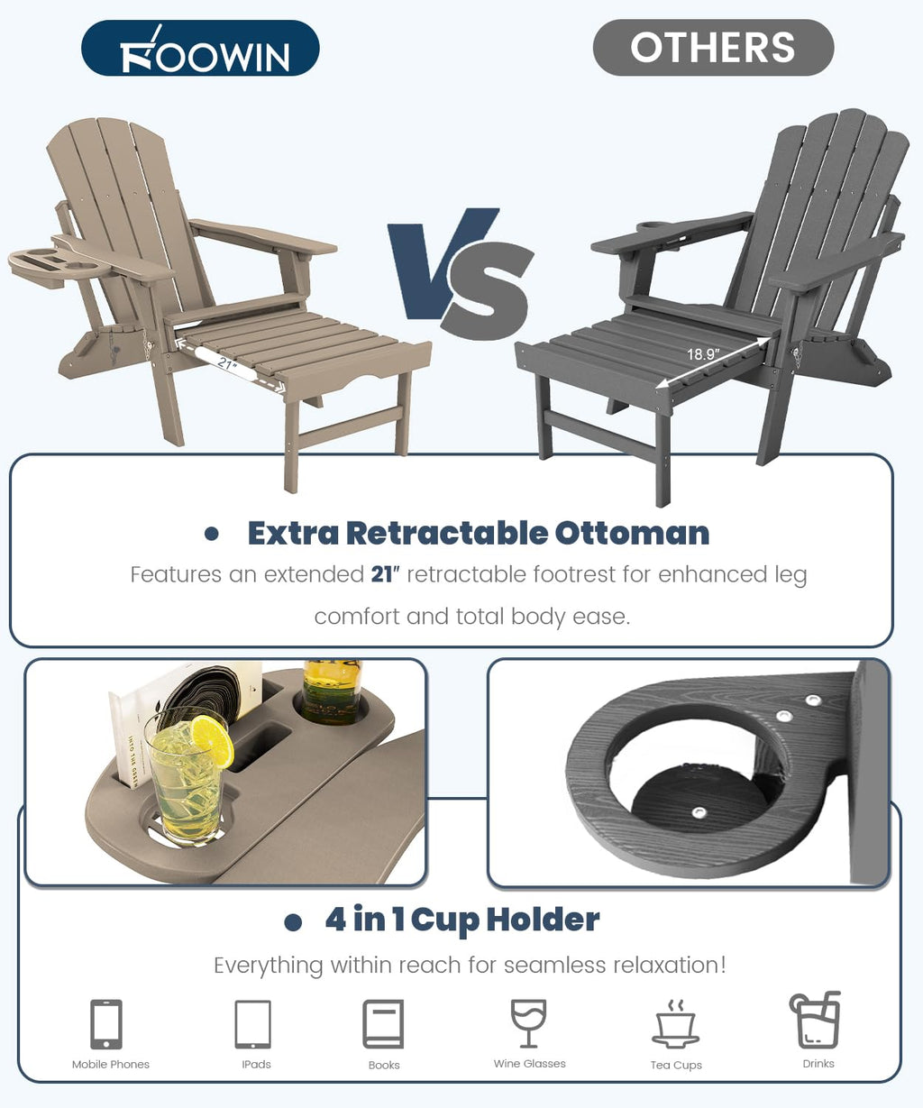 Folding Adjustable Adirondack Chair with Ottoman Set of 2 Z227