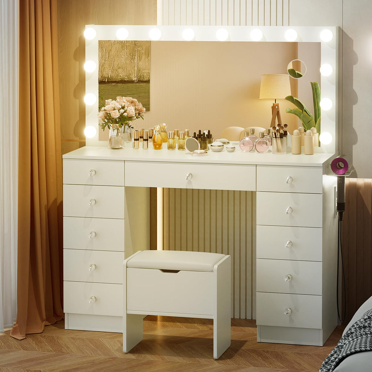 46" Vanity with Lighted Mirror and 11 Drawers X371
