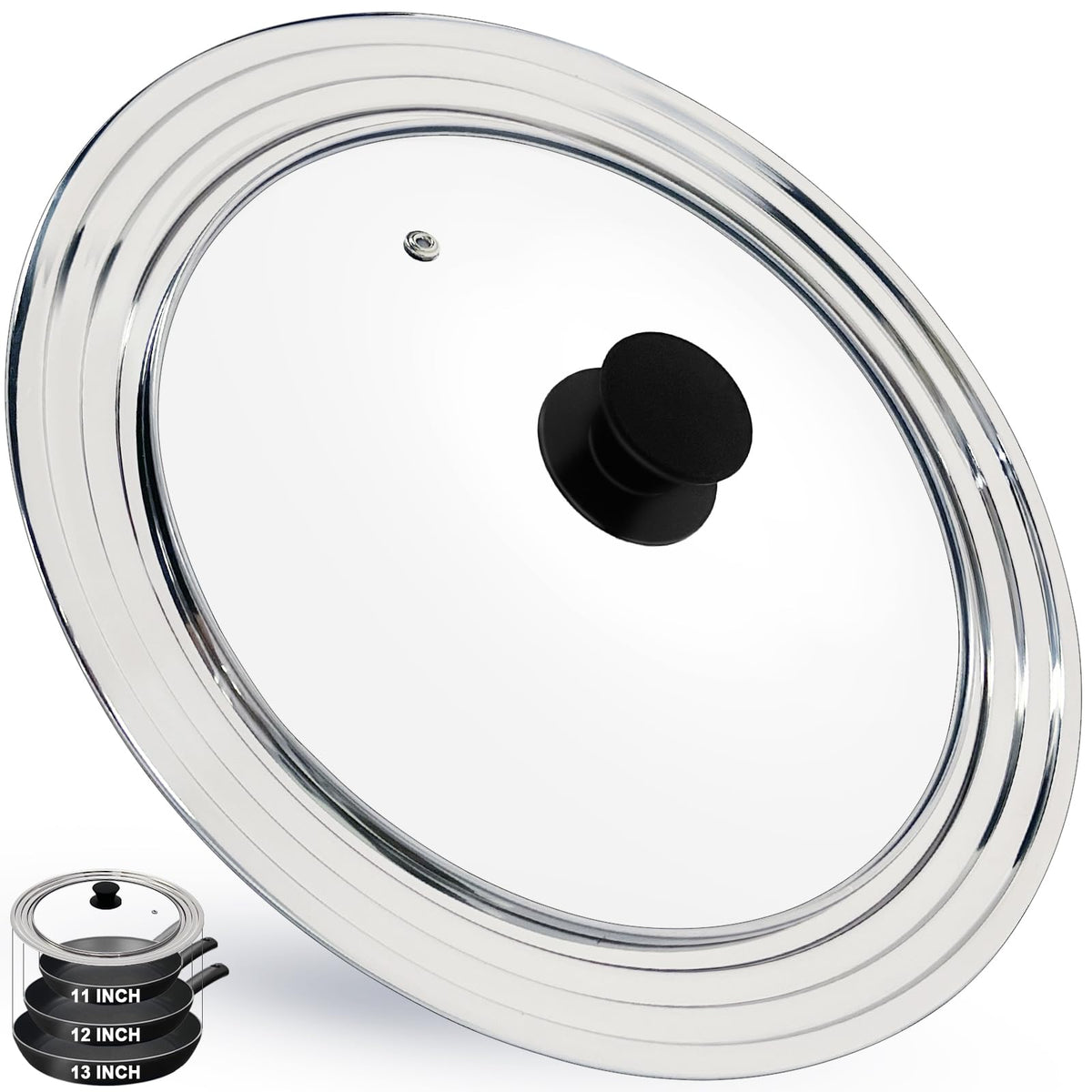 13 Inch Stainless Steel and Tempered Glass Pan Lid Q207