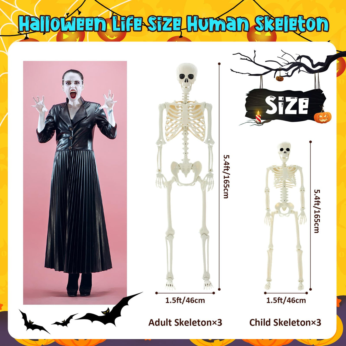 6 Pack Halloween Skeletons 3 5.4ft 3 3ft Y583