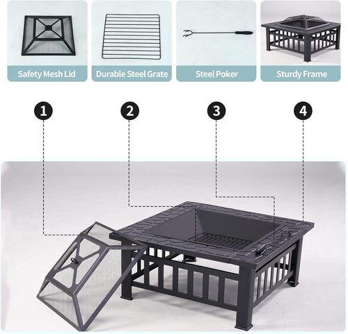 32'' Black Wood Burning Outdoor Fire Pit Z590109