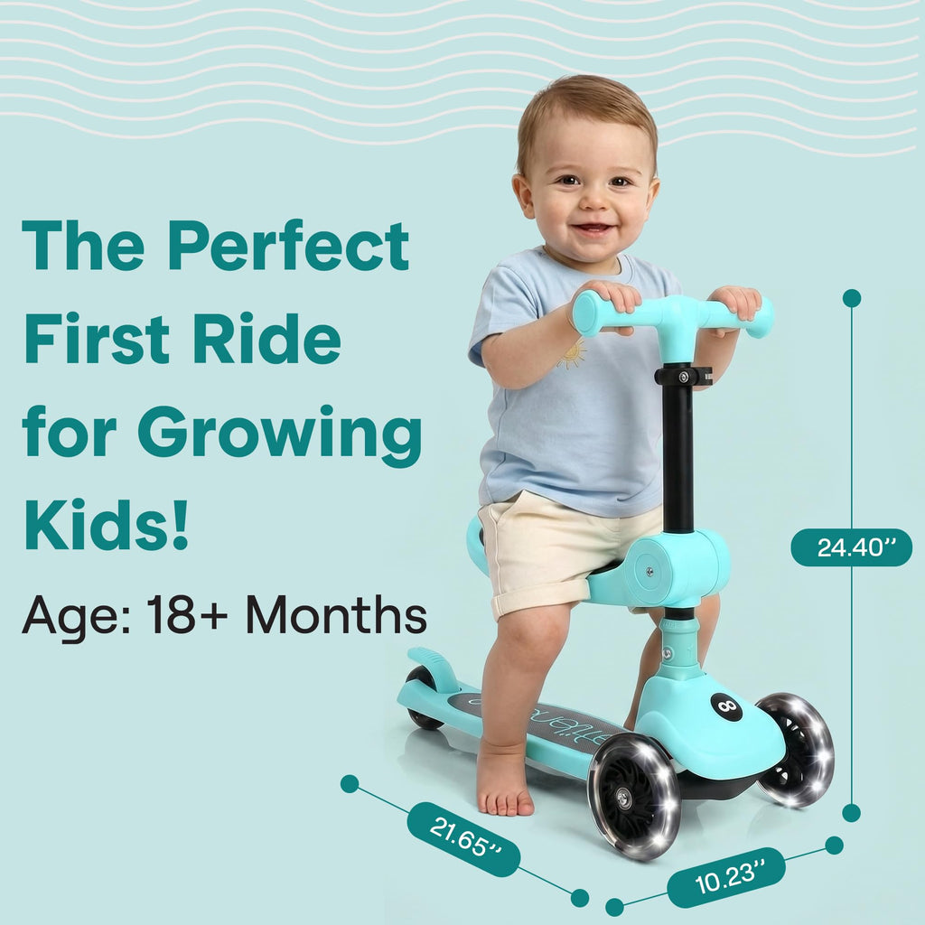 3-Wheel Kids Scooter with Seat, LED Wheels, Adjustable Handlebar E9293