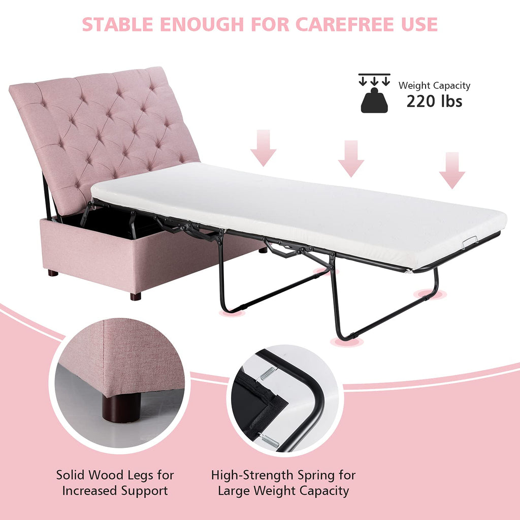 Pink Convertible Sleeper Chair with Mattress F74193