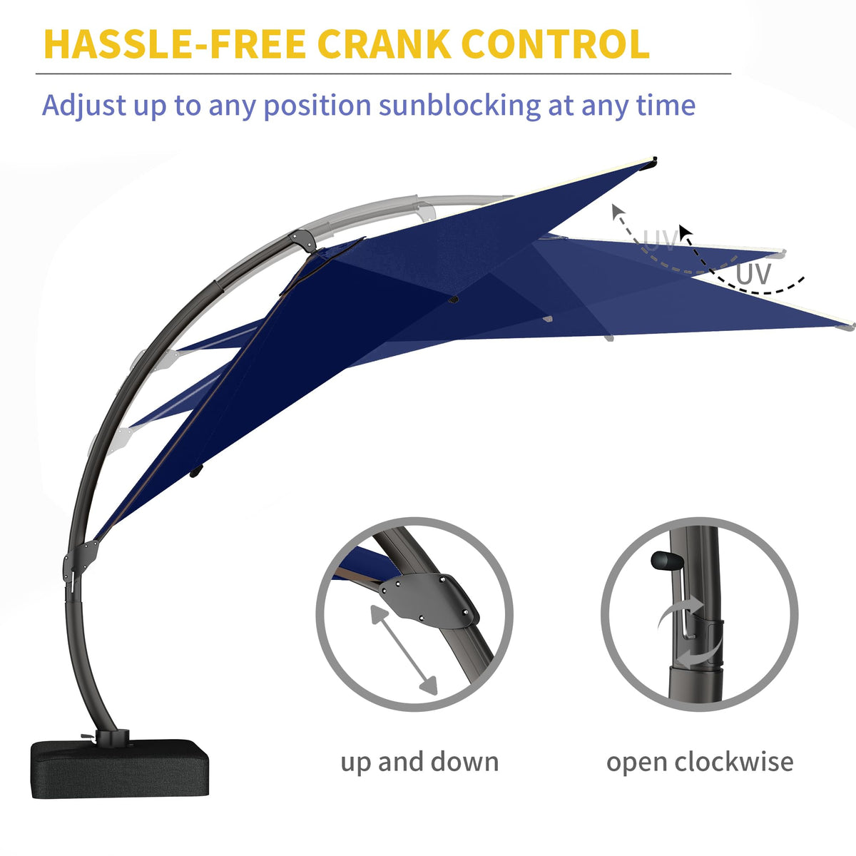 11ft Navy Blue Aluminum Cantilever Patio Umbrella with Base S65865