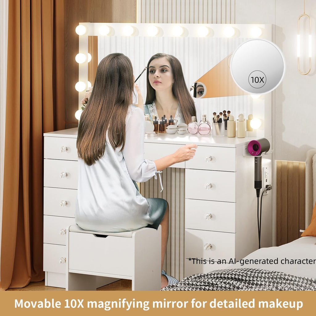 46" Vanity with Lighted Mirror and 11 Drawers X371