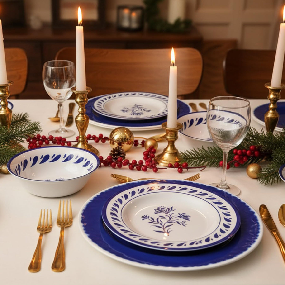 Blue 12-Piece Melamine Dinnerware Set F65374