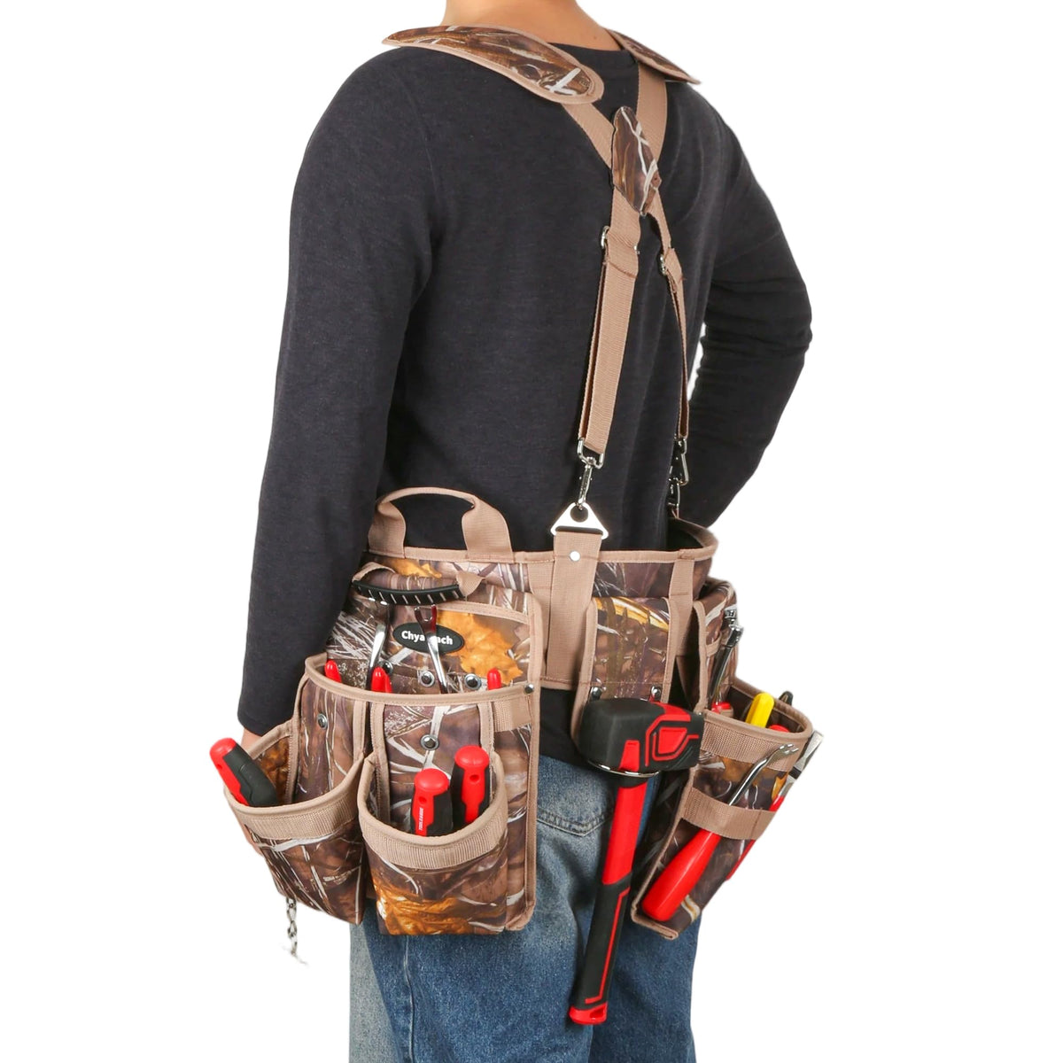 7-Piece Tool Belt Rig with 16 Pockets and Dual Hammer Loops J8219