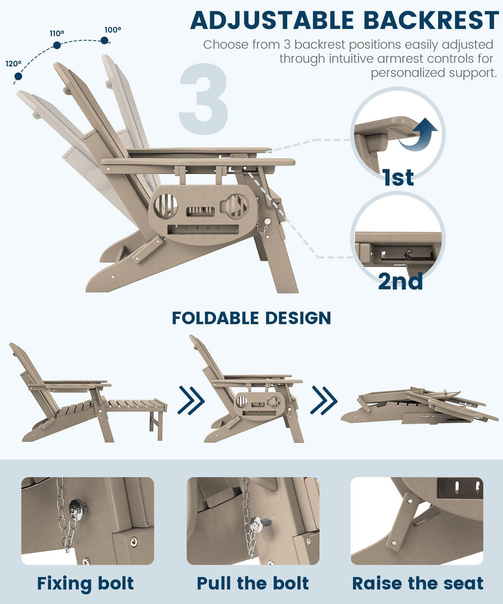 Folding Adjustable Adirondack Chair with Ottoman Set of 2 Z227