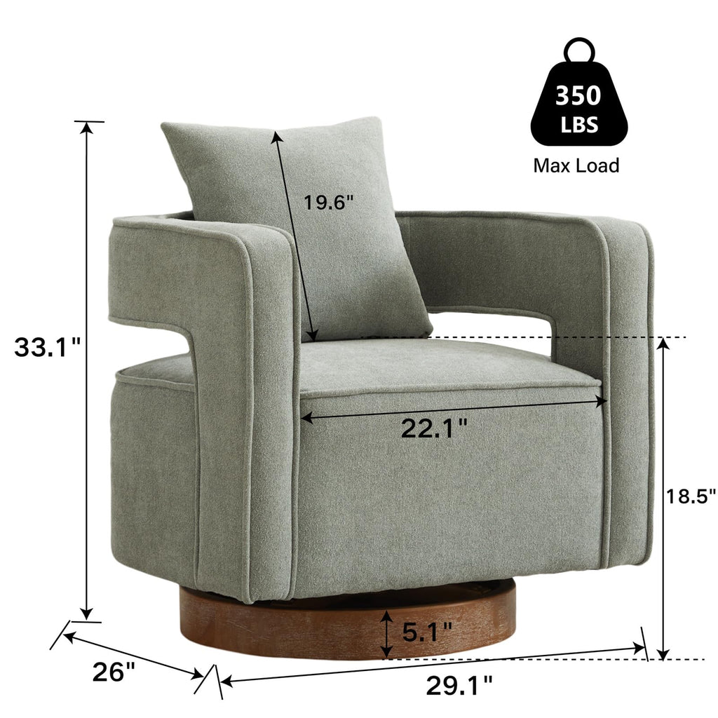 Green Linen Swivel Accent Barrel Chair Set of 2 with Solid Wood Base W4804