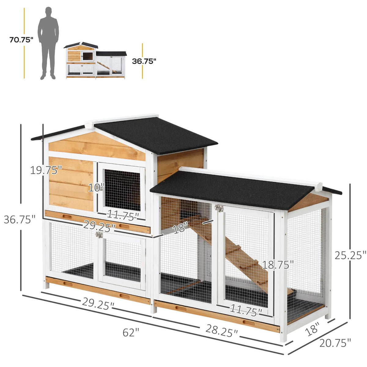 2-Story Wooden Rabbit Hutch with Ramp N860437