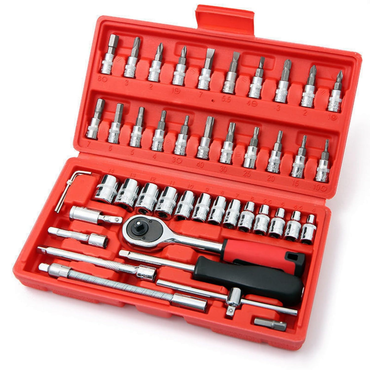 46 Pieces Mechanic Tool Kit 1/4” Ratchet Socket Wrench Set with Storage Case J51137