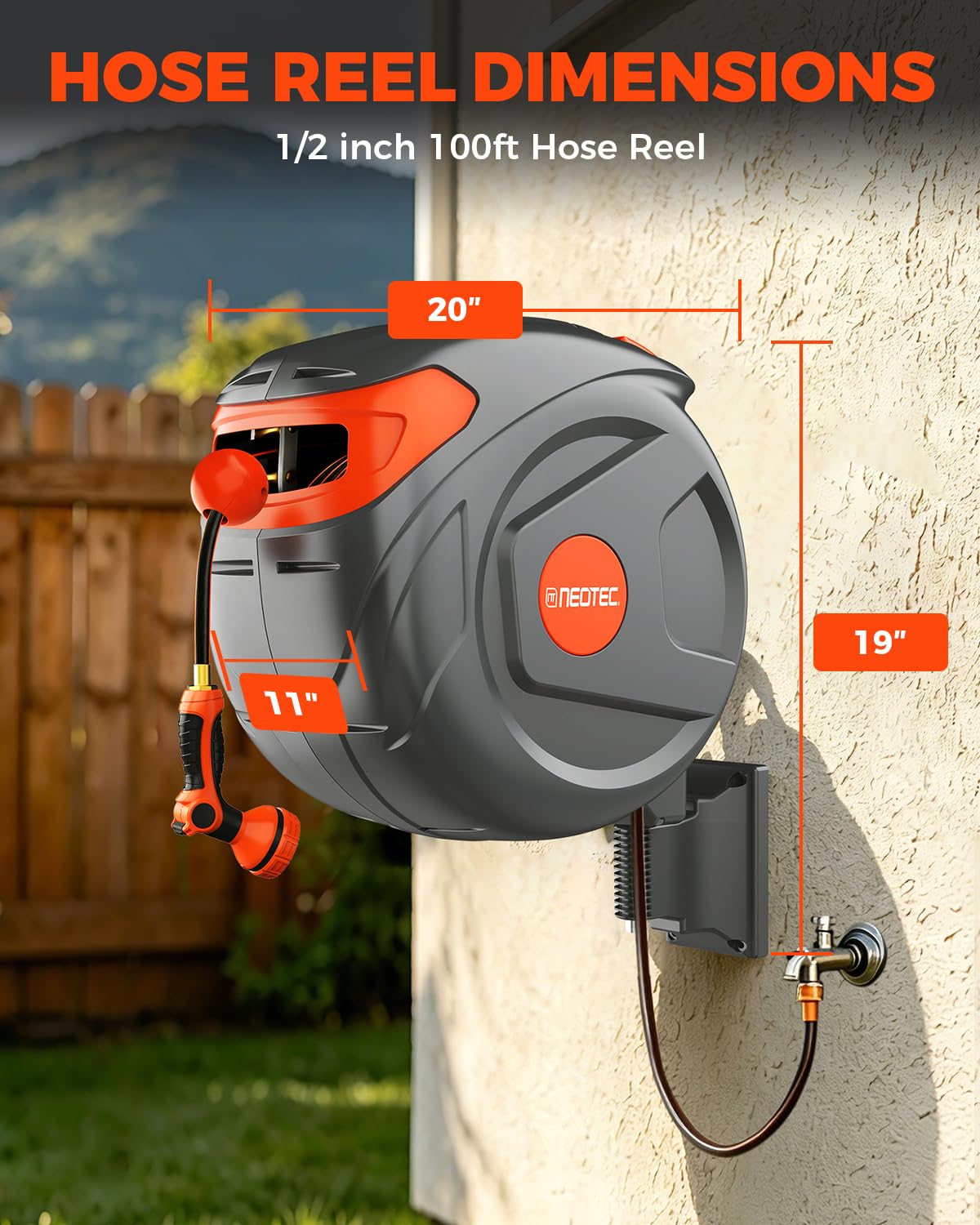 Retractable Garden Hose Reel 100 ft 1/2 Inch with 3-Layer PVC Hose V173