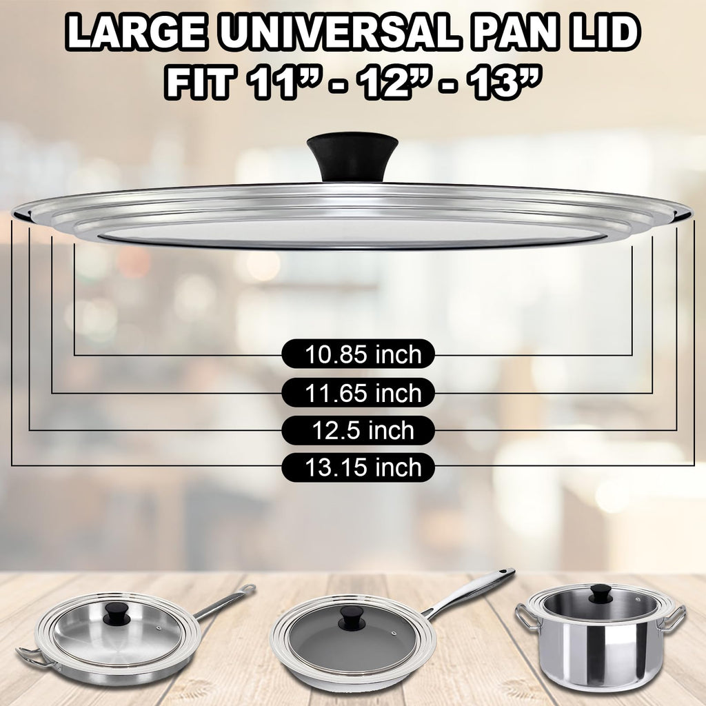 13 Inch Stainless Steel and Tempered Glass Pan Lid Q207