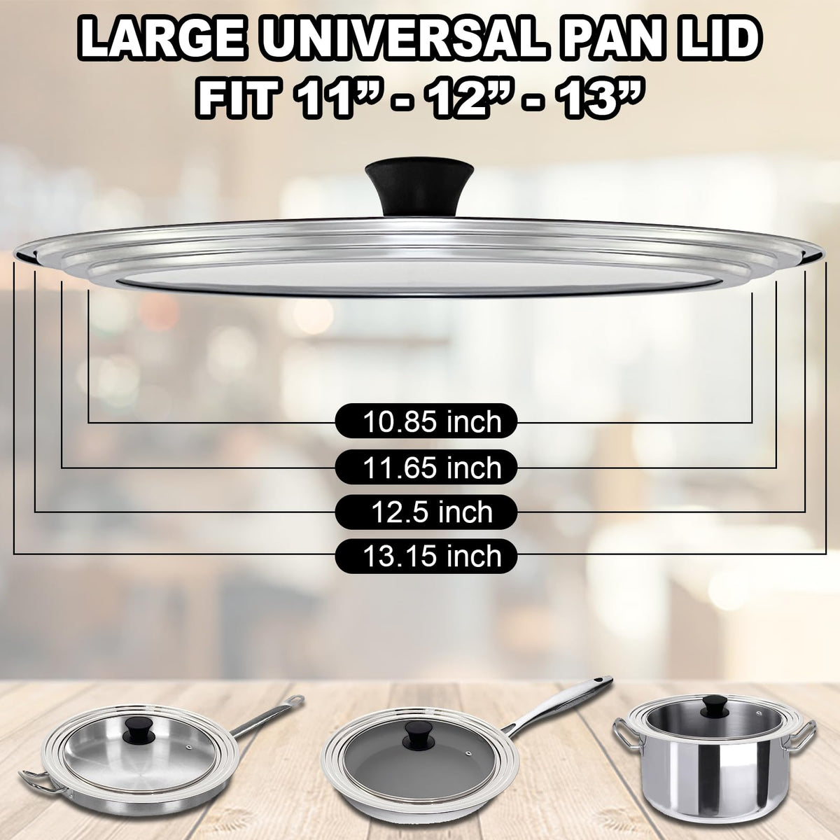 13 Inch Stainless Steel and Tempered Glass Pan Lid Q207