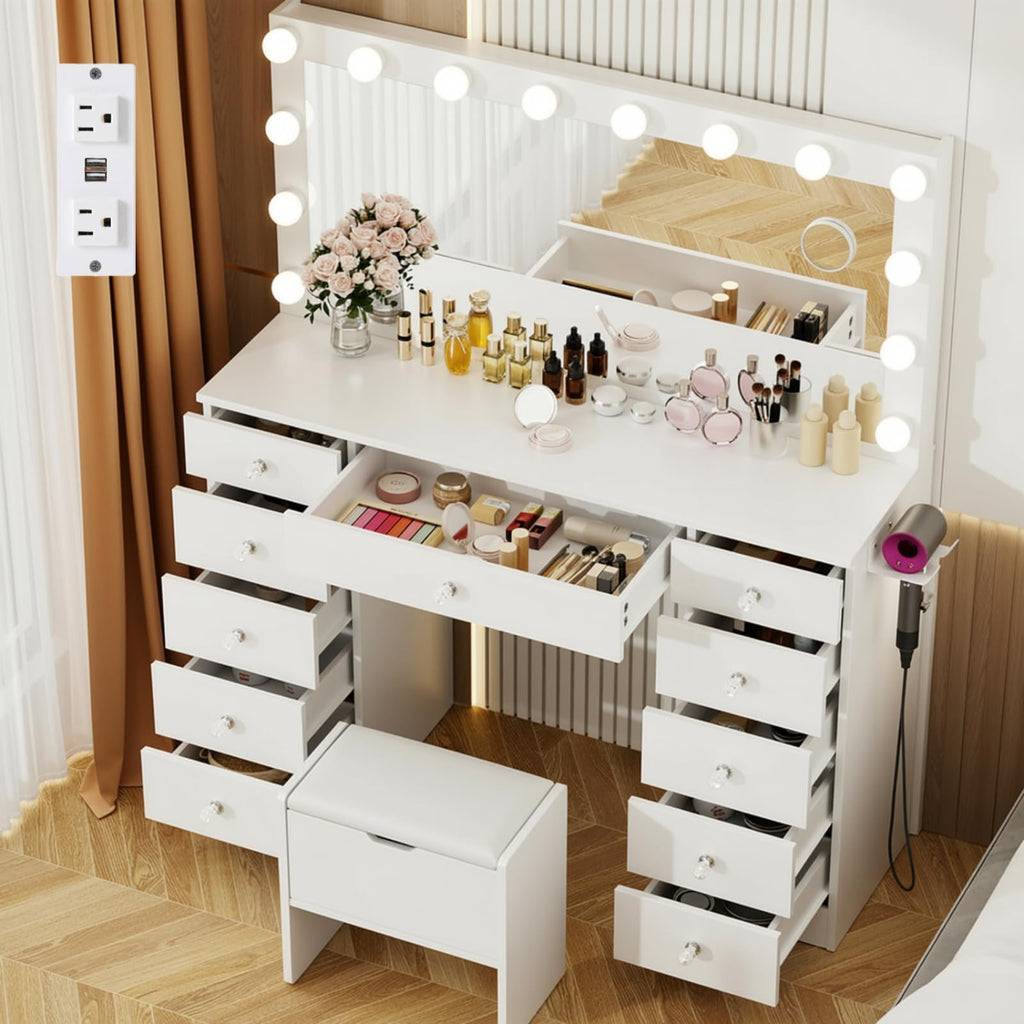 46" Vanity with Lighted Mirror and 11 Drawers X371