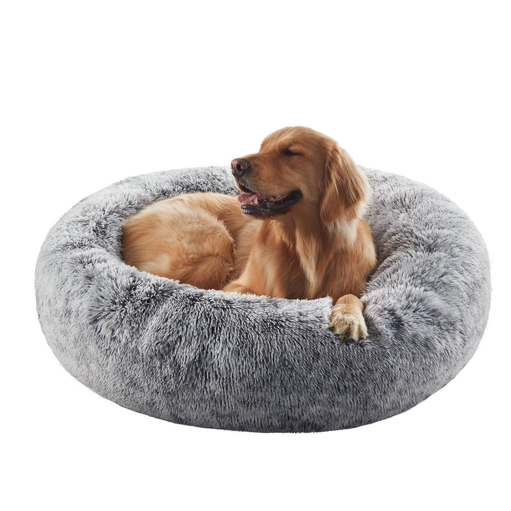 36 inches Faux Fur Fluffy Donut Dog Bed Dark Grey E4233