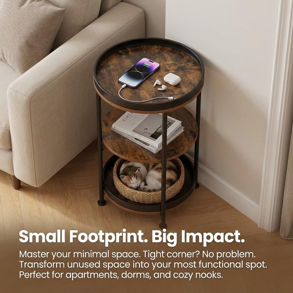 Round Side Table with 3 Storage Shelves X543