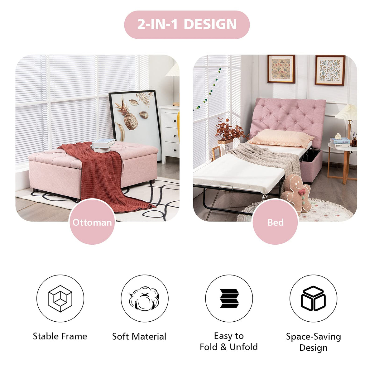 Pink Convertible Sleeper Chair with Mattress F74193