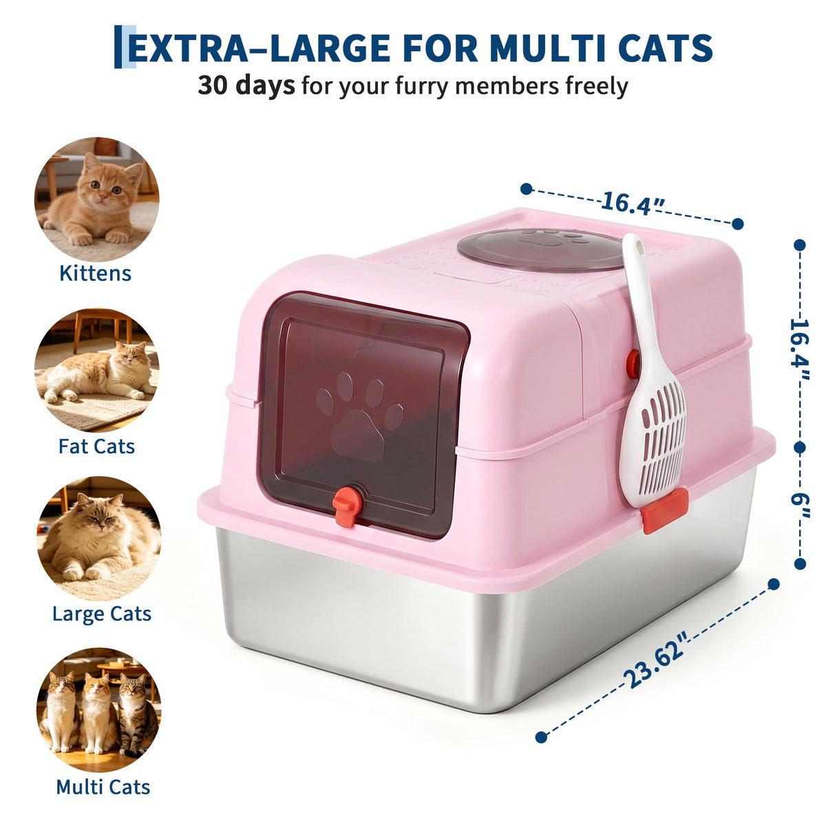 Fully Enclosed Stainless Steel Cat Litter Box with Lid X9318